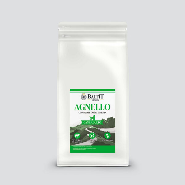 Crocchette per Cane Adulto Baufit – Grain Free all'Agnello e Menta