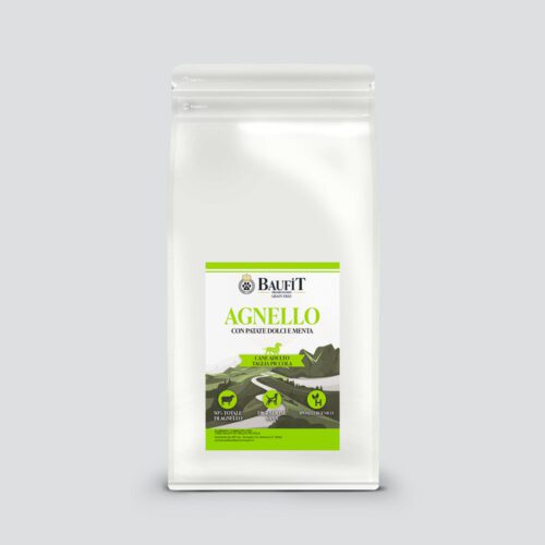 Confezione di crocchette Baufit Grain Free all’agnello, patate dolci e menta