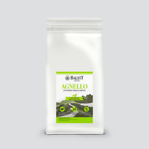 Crocchette per Cane Adulto Piccola Taglia Baufit – Grain Free all'Agnello e Menta